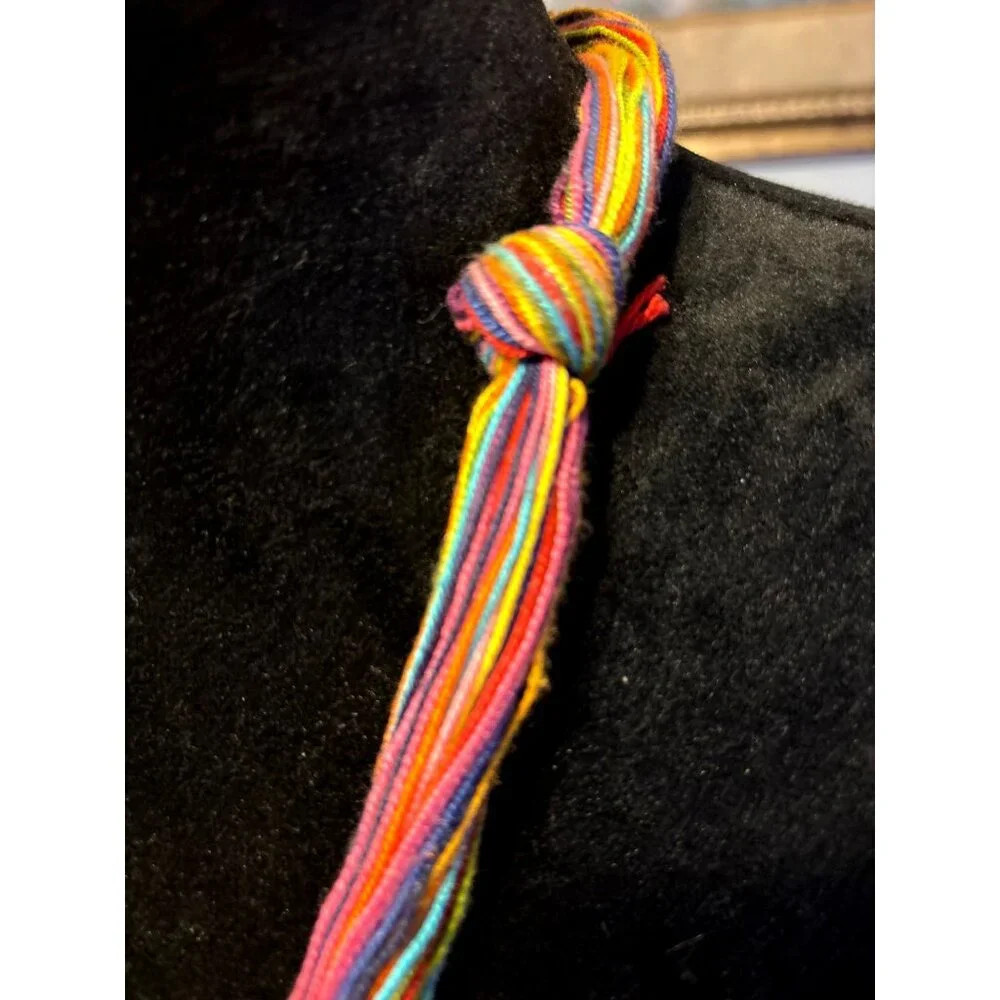 Handcrafted Rainbow Colors Statement Necklace Circular Pendant Boho Hippie Artsy
